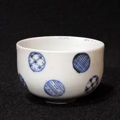 【古伊万里】江戸後期〜明治 染付 丸文散らし 蕎麦猪口（※金継ぎ直しあり）