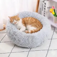 残1個！ ペットベッド 猫 犬 グレー ベッド あったか クッション 丸 洗える