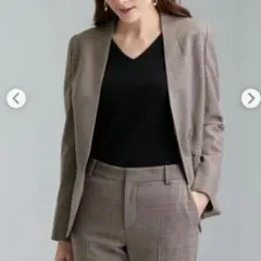 【美品】グリーンレーベルリラクシング ノーカラージャケット チェック