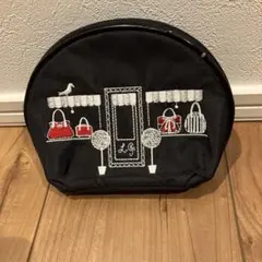 ルルギネス　ポーチ ストライプ 刺繍 ブラック