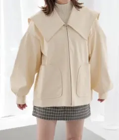 Heather ラッフルレザーブルゾン アイボリーのサムネイル