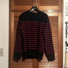 無印良品 アルパカニット ボーダー柄 セーター ネイビー×レッド L