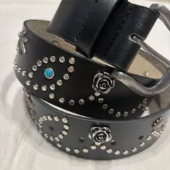 ウエスタン　ベルト　アメカジ　ターコイズ　y2k　フラワー　スタッズ　ブラック