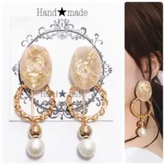 ベージュゴールド✖️パールピアス