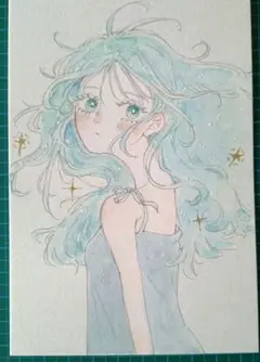 肉筆原画 手描きイラスト 絵画 オリジナル アナログ 水彩画 美人画