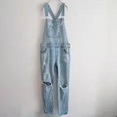 ザラ デニム オーバーオール　サロペット　ダメージ　ウォッシュ加工　パンツ　M