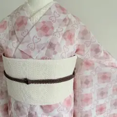 夏着物　白　ホワイト　赤　市松　かわいい　麻　単衣　美品のサムネイル