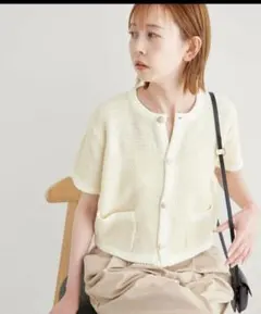 ROPÉ PICNIC金ボタンハーフスリーブニットカーディガン