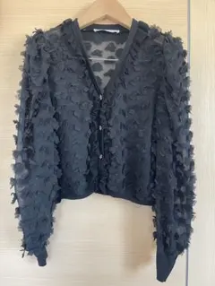 ZARA 花柄シフォン 羽織りカーディガン M 黒 未使用保管