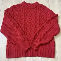 coen 赤 ケーブル編み タートルネック M