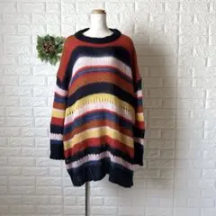 a1551ザラニット イタリア製モヘア混 マルチボーダーニット M ゆるだぼ