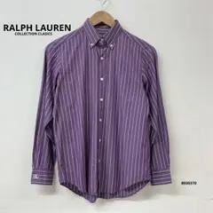 RALPH LAUREN 袖口LRロゴ刺繍 ストライプ 長袖 シャツ パープルのサムネイル
