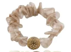 シュシュ シルク ヘアゴム 大人 髪ゴム メタルプレート おしゃれ 　茶