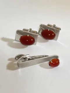 新品ヒックコックHICKOK天然石レッドメノウネクタイピンカフスリンクスセット