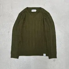 ケーブル編み ニット セーター オリーブ Vネック 秋冬 大人びた
