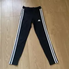 adidas キッズ スパッツ 黒 白ストライプ　140