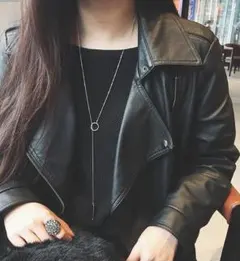 N-080 ロングネックレス リングとバー シンプル ホワイトゴールド