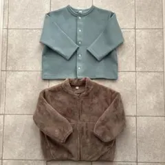 無印良品 90cmグリーンカーディガンとブラウンフリースセット
