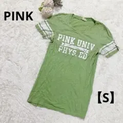 希少 ✨ヴィクトリアシークレット PINK 【S】半袖Tシャツ 緑 カレッジロゴのサムネイル