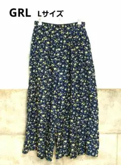 グレイル　花柄ロングガウチョパンツ 黒　ウエストゴム　M
