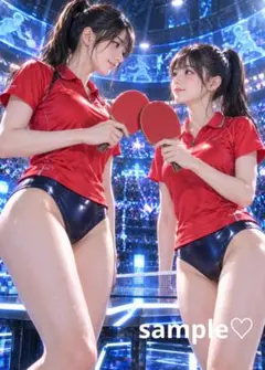 卓球競技の二人 AIアート A4プリント