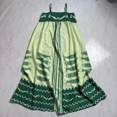 総柄 ロング キャミワンピース グリーン 魚柄 フリー 美品