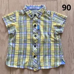 ファミリア　チェック柄　半袖シャツ　ボタンダウン　90