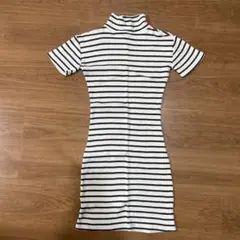 GYDAストライプ ハイネック ミニワンピース 半袖