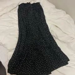 ドット 水玉 黒 プリーツ ロングスカート ウィッシュコア