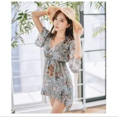 新品未使用　花柄セパレート水着&カバーアップドレスセット