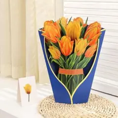 =未使用品＝ ポップアップカード 30cm 大 3D チューリップ 花束 黄色
