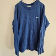 ナイキ 長袖 Tシャツ クルーネック 刺繍 L 青 綿 普段使い ビッグサイズ
