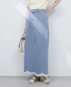 【natural couture】裾フリンジスカラップデニムスカートのサムネイル
