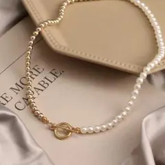 ゴールド パールネックレス チェーン　ハーフ