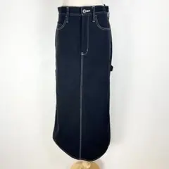 美品 グローバルワーク デニム カーゴロングスカート 黒 Lサイズ 後ろスリット