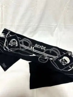 AC/DC ウールスカーフ ブラック×白刺繍