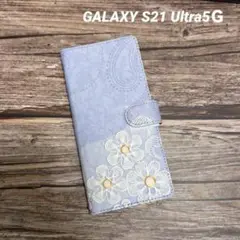 新品未使用GALAXY S21 Ultra5Ｇ　花柄 手帳型ケース 青系