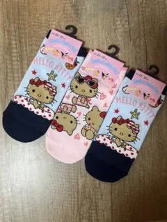 SANRIO 日焼けキティ　ソックス 23〜25cm 3足セット　ブルー　ピンク