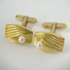 【N】MIKIMOTO ミキモト カフス パール 真珠 S刻印 ゴールドカラー