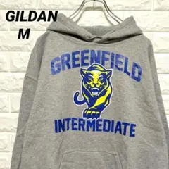 【ギルダン】ロゴスウェットパーカー グレー スクール系 US古着