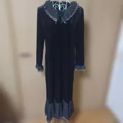 ビンテージ品 Bonita 黒ベルベット調ロングワンピース ハリポタ魔女風 