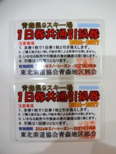2026-2027シーズン　青森県内スキー場　1日券共通引換券　2枚セット