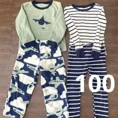 男の子　キッズ　フリースパジャマ　長袖パジャマ 飛行機　ボーダー　4T