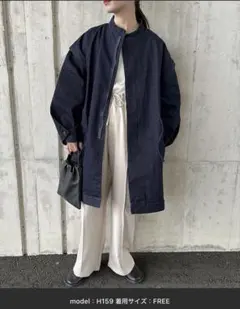 ネイビー ロングジャケット ジャケット 2wayデニムドローストリングアウター