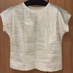 美品！K.T ラメボーダー模様&生成り　フレンチスリーブ　Tシャツ　9号　綿麻混のサムネイル
