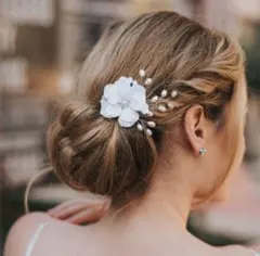 ♡ 白い花とパールの上品ヘアアクセ／和装・夏祭り・結婚式にも　髪飾り　浴衣　和装