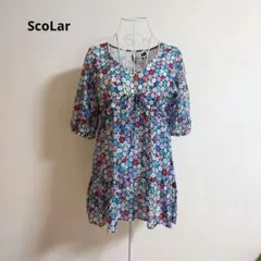 ScoLar　バルーンスリーブ　花柄　シルク混　チュニックのサムネイル