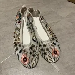 ZARA フラットシューズ 花柄刺繍 シースルーのサムネイル