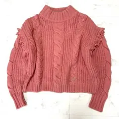 極美品 ブルーレーベルクレストブリッジ ハイネック フリンジケーブルニット 38