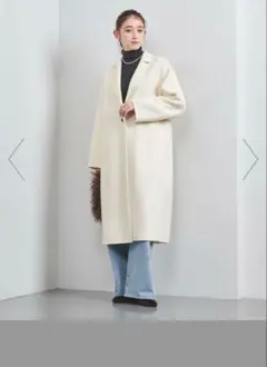 UNITED ARROWS オフホワイト リバーテーラードロングコート　36